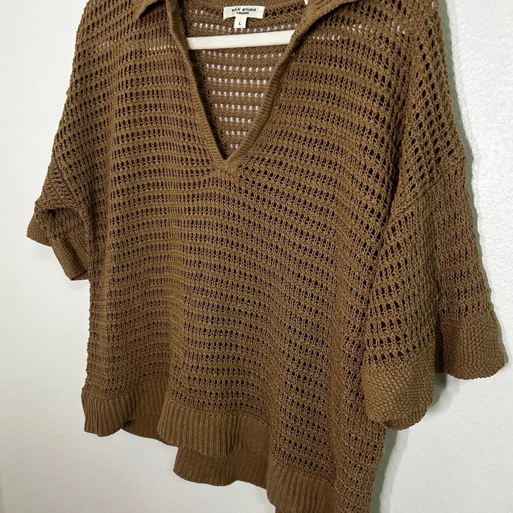 Max Studio loose knit crochet collared top - Picture 2 of 6